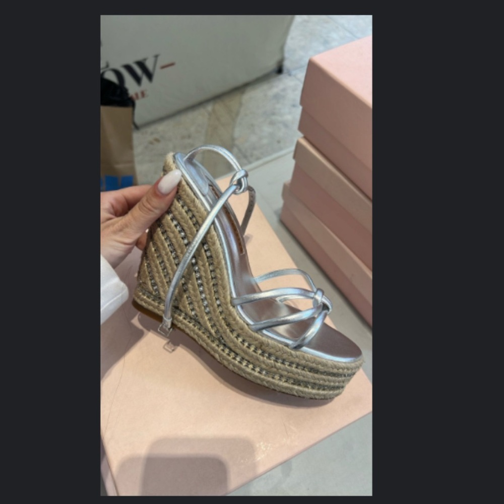 Sophia Webster Metallic Silver Wedge Nappa Sandals - Picture 4 of 6